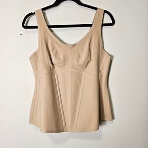 HoneyLove Boldness Tank Beige 1X V-Neck Tummy‎ Control Shapewear Boning Tank Top